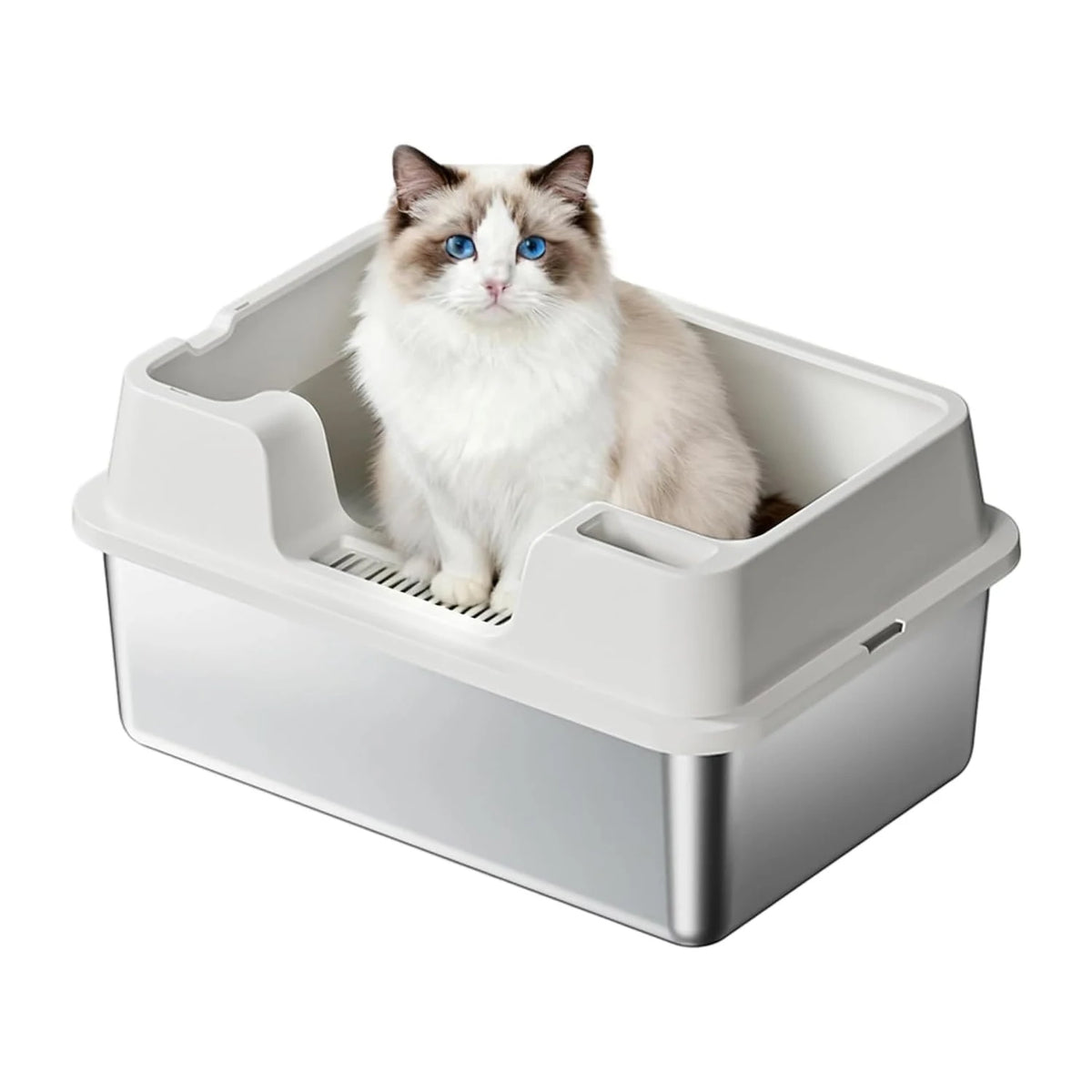 HiMISS Stainless Steel Cat Litter Box With High Sides and Nonstick Base