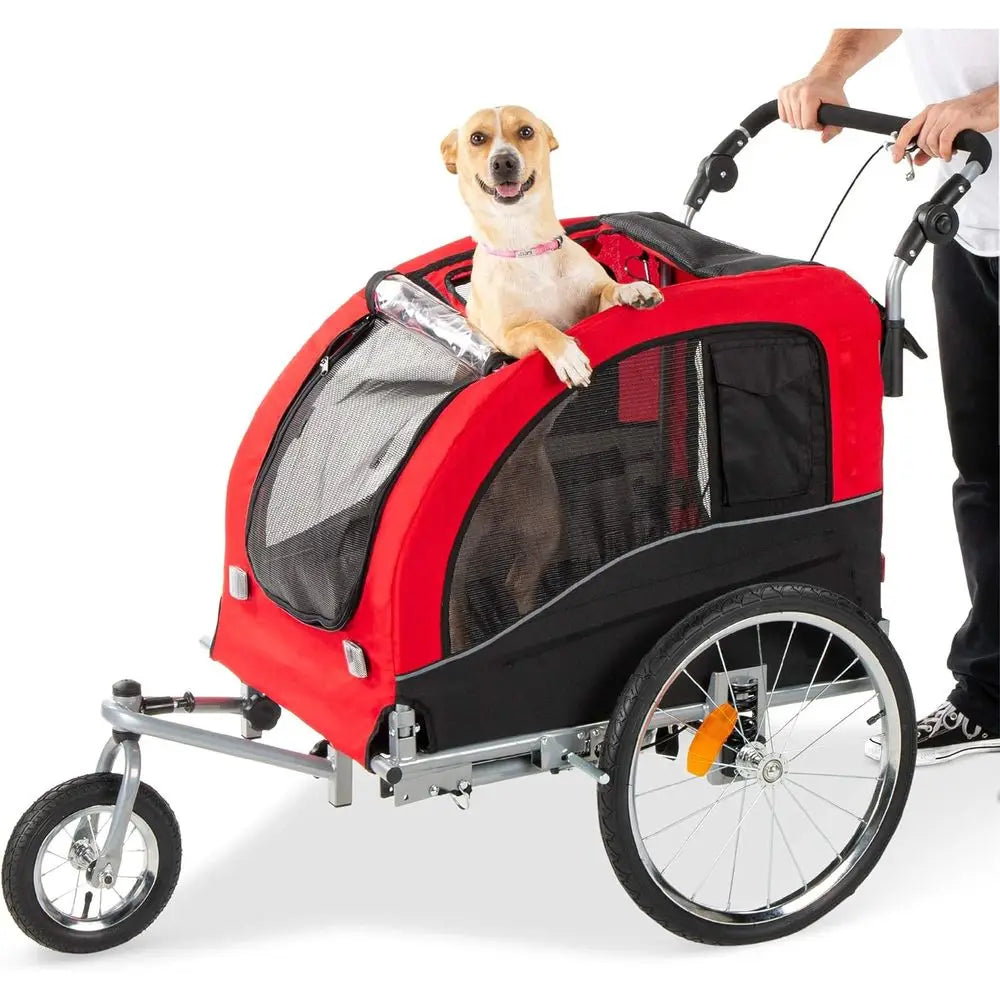 2-In-1 Dog Bike Trailer and Pet Stroller with Suspension