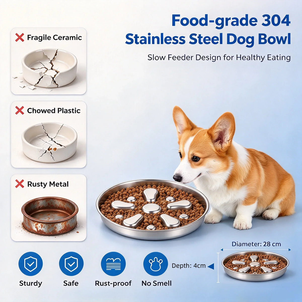 Stainless Steel Slow Feeder Dog Bowl For Pet Wellness