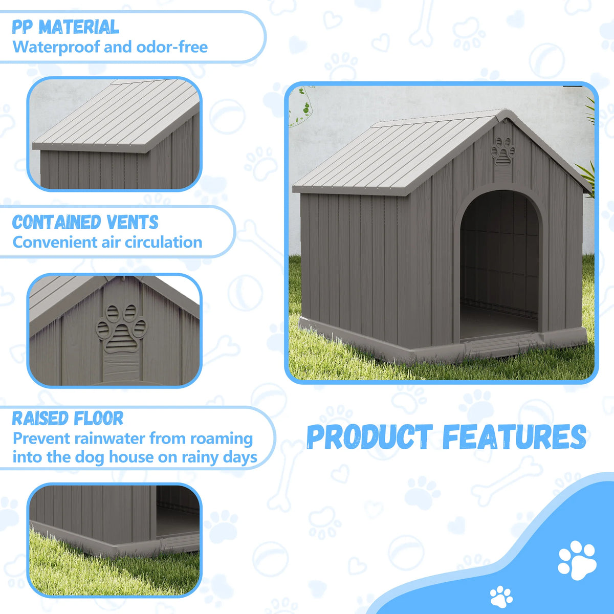 Waterproof Ventilated Plastic Dog House For Backyard Use