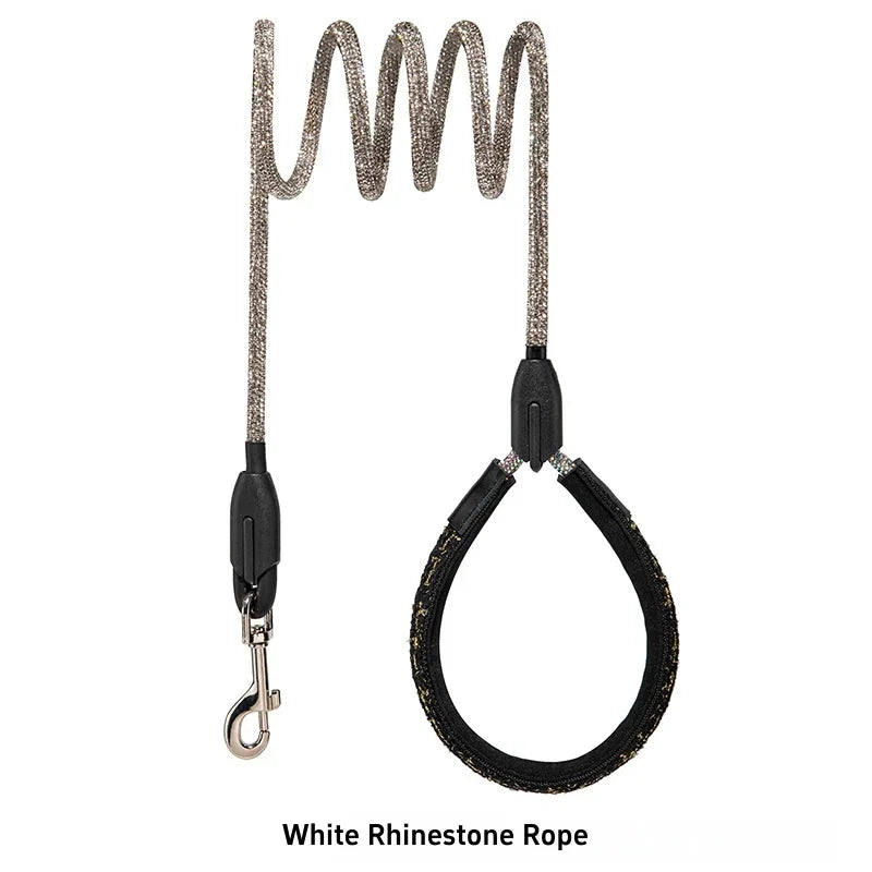 Rhinestone Rope Dog Leash Featuring Padded Handle With Metal Hook