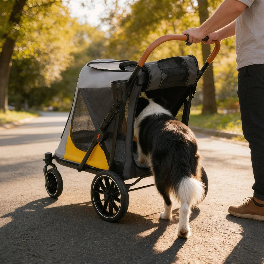 Foldable Pet Dog Stroller With Cup Holder And Removable Cushion