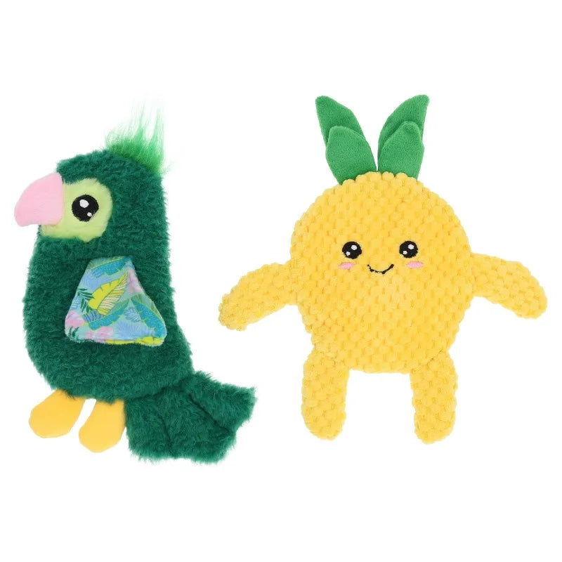 Premium Crinkle Plush Dog Toys Bird Pineapple Design 2 Pack