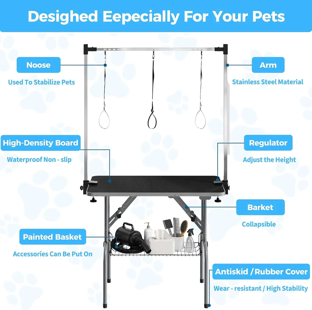 Heavy Duty Foldable Dog Grooming Table For Professional Use