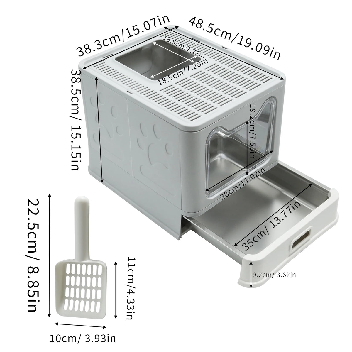 Enclosed Cat Litter Box Front Entry Top Exit Includes Scoop