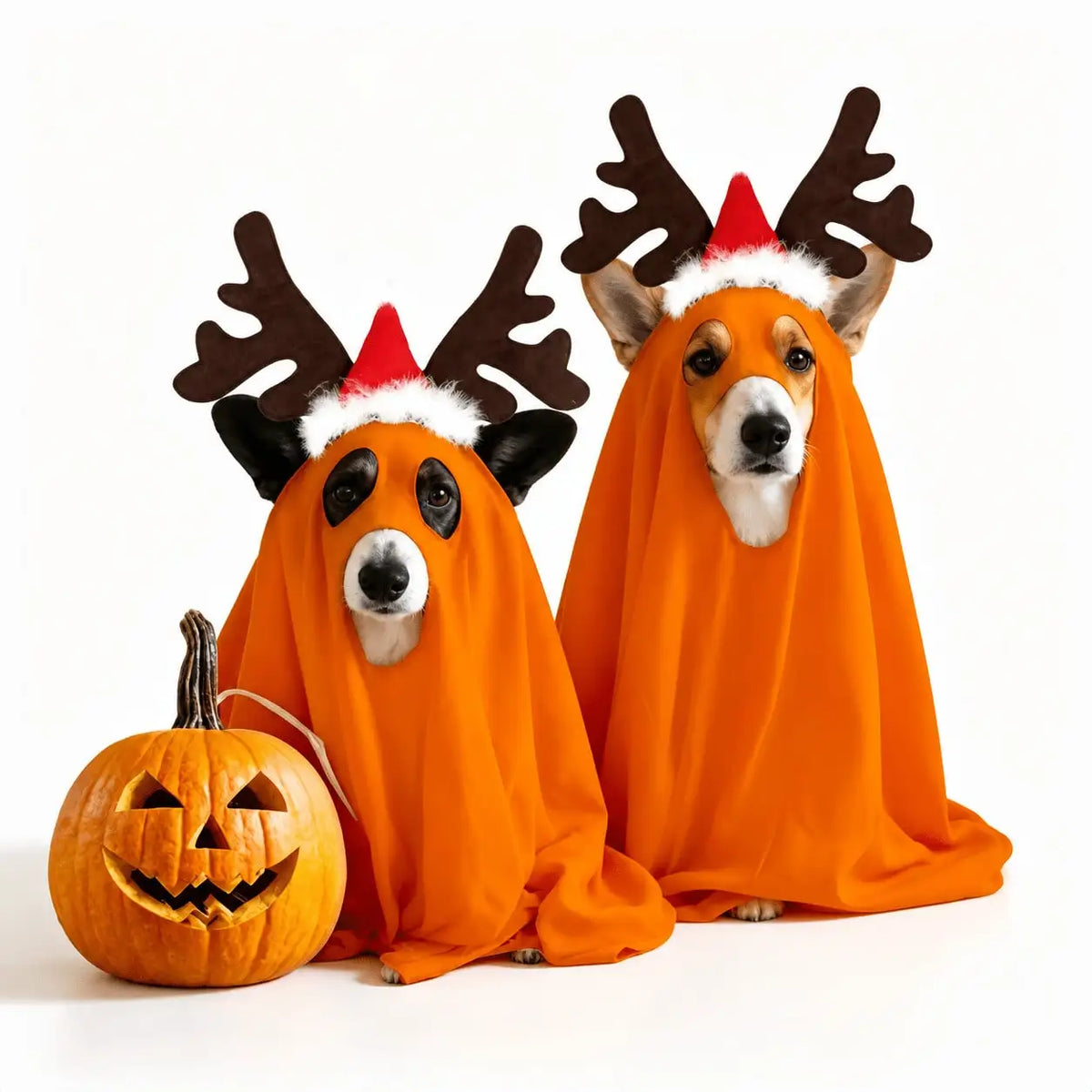Ghost Halloween Pet Cape Reindeer Antlers Headband Costume Set