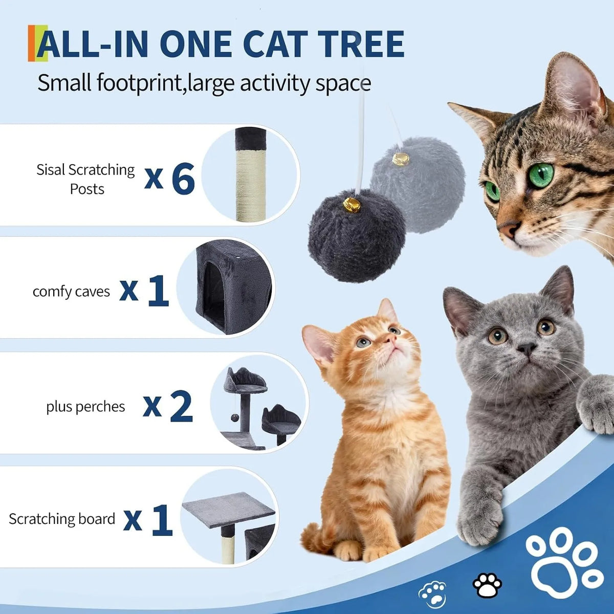 Cat Tree Tower with Sisal Scratching Posts, Condos and Perches