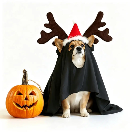 Ghost Halloween Pet Cape Reindeer Antlers Headband Costume Set