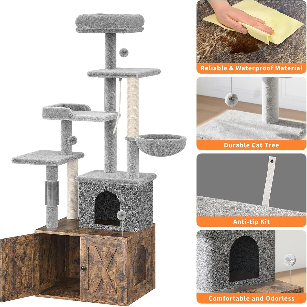 Modern Cat Tree Featuring Integrated Litter Box And Play Platforms
