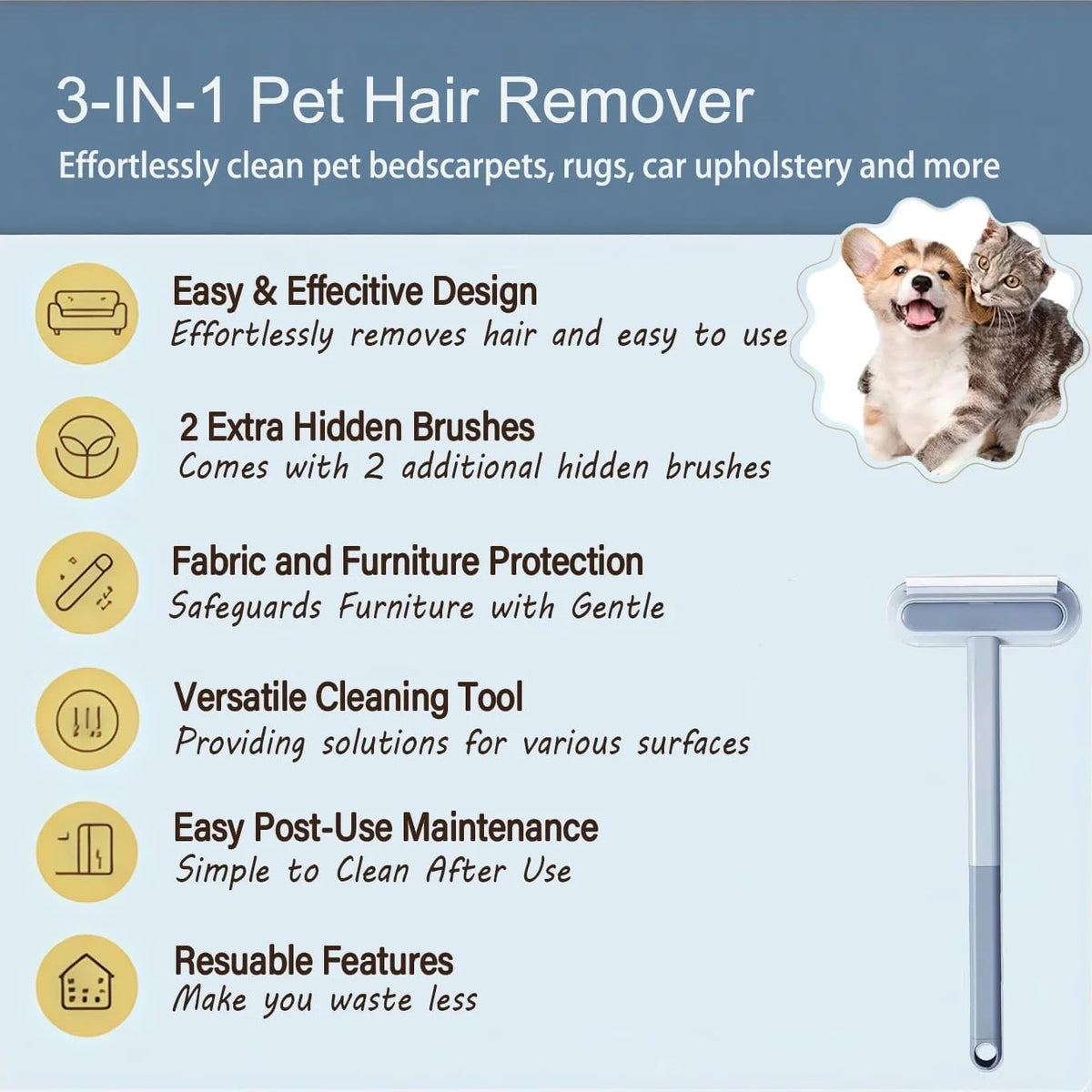 Reusable Pet Hair Remover for Furniture Couches Cars and Carpets