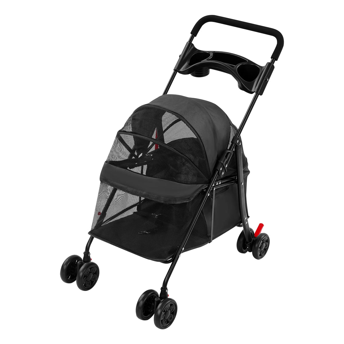 Foldable Pet Travel Stroller With Ventilated Mesh And Cup Holder