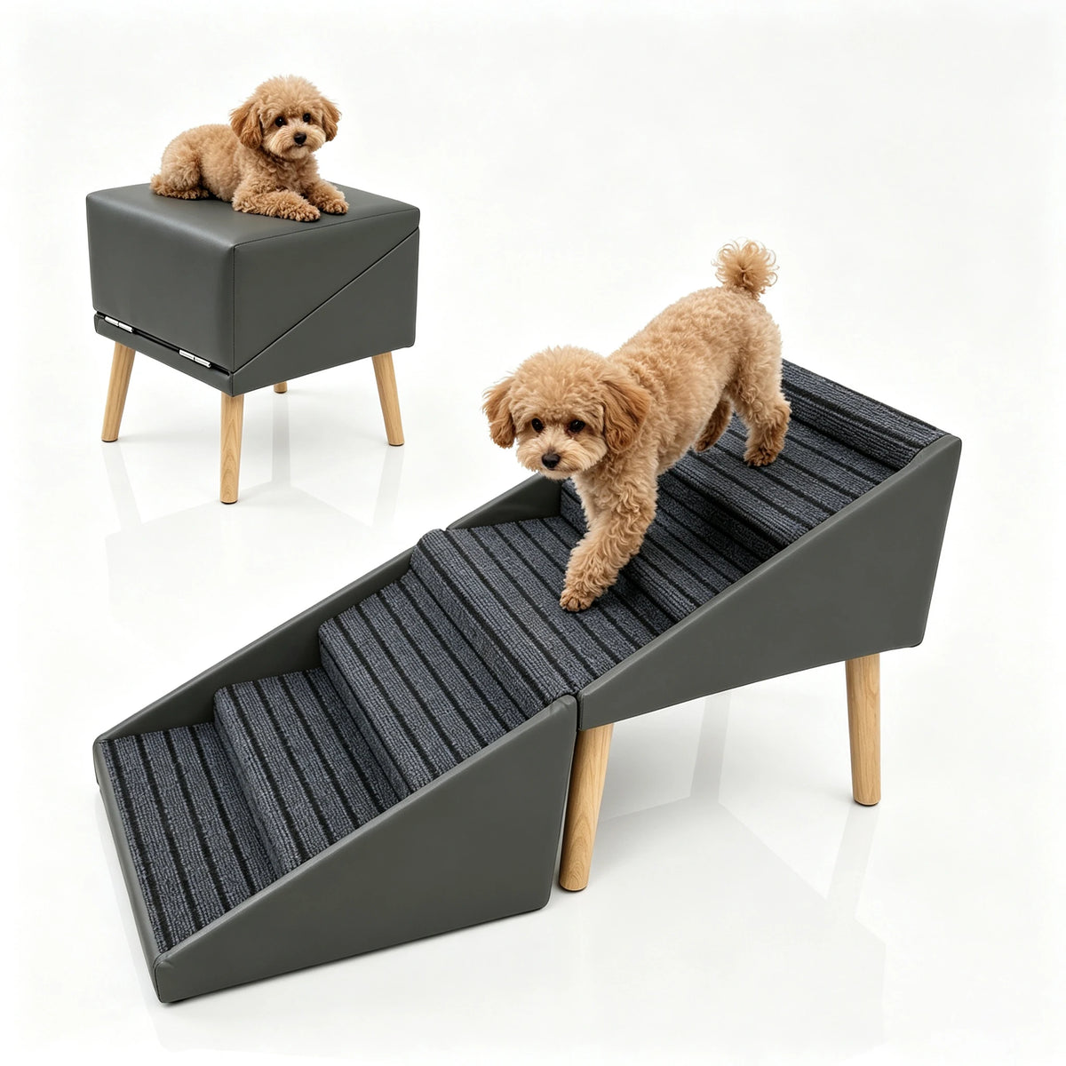 Foldable Wooden Dog Stairs For Bed And Sofa Access Ramp
