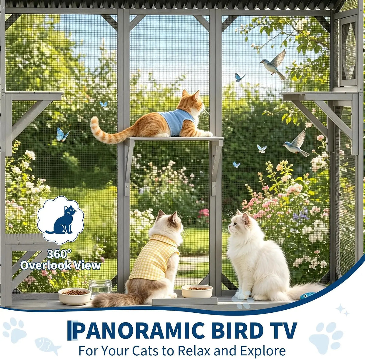 Expandable Wooden Window Catio Cat Enclosure With Perch