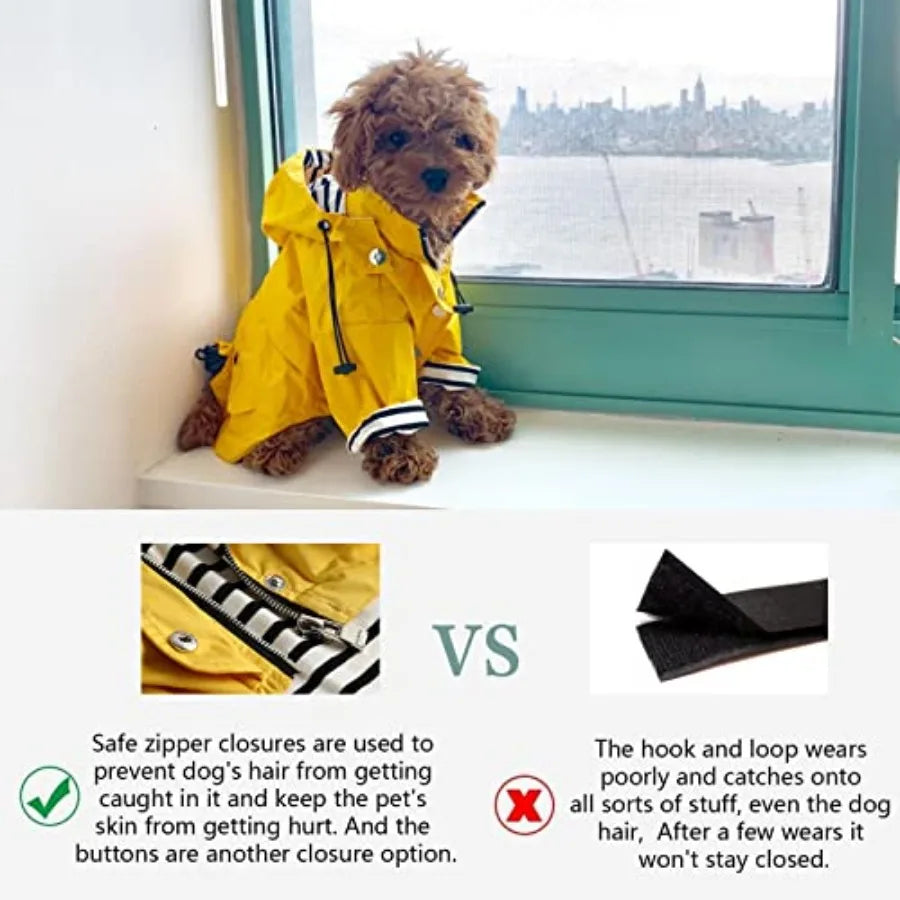 Water Resistant Dog Raincoat With Adjustable Hood Design