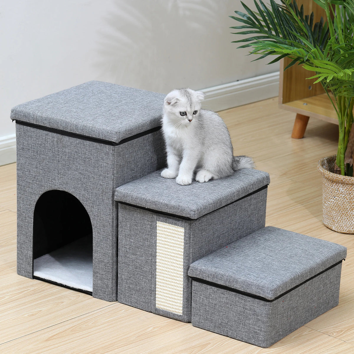 Multi Functional 3 Level Pet Stairs Cat Bed Storage Box