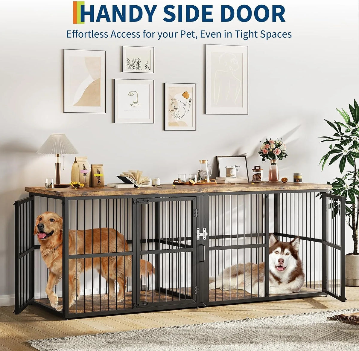 Wooden Indoor Dog Crate Cabinet With Divider And Storage