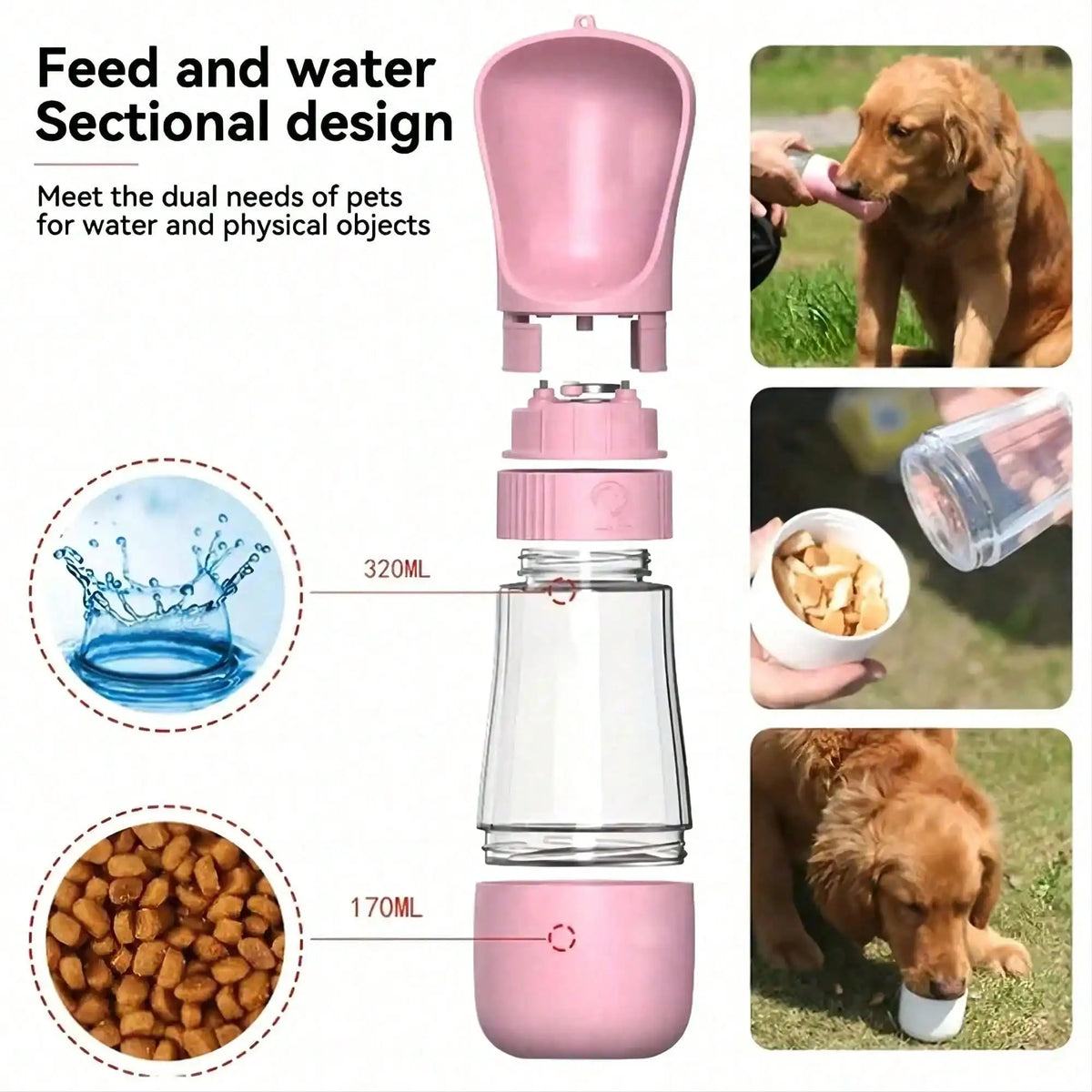 Portable Dog Water Bottle And Food Dispenser For Outdoor Adventures