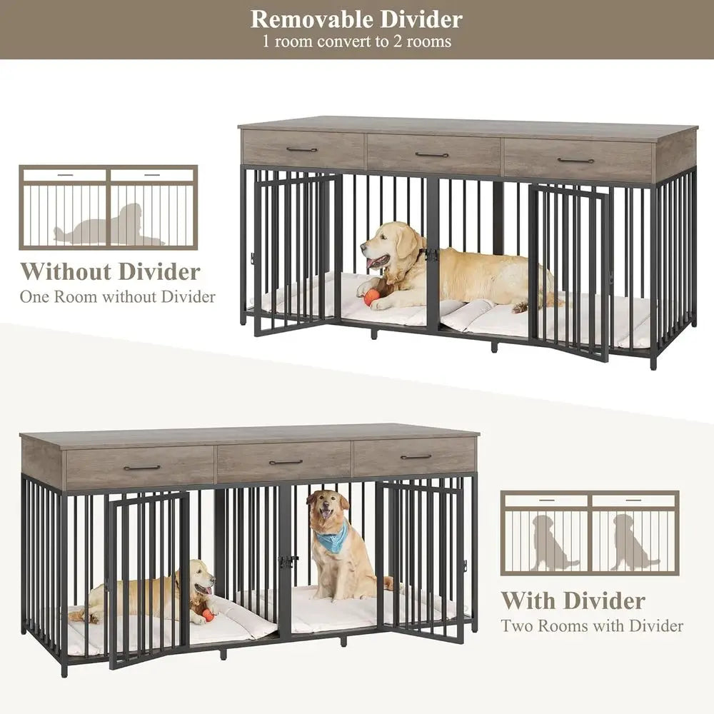 Furniture Style Indoor Double Dog Crate With Tabletop
