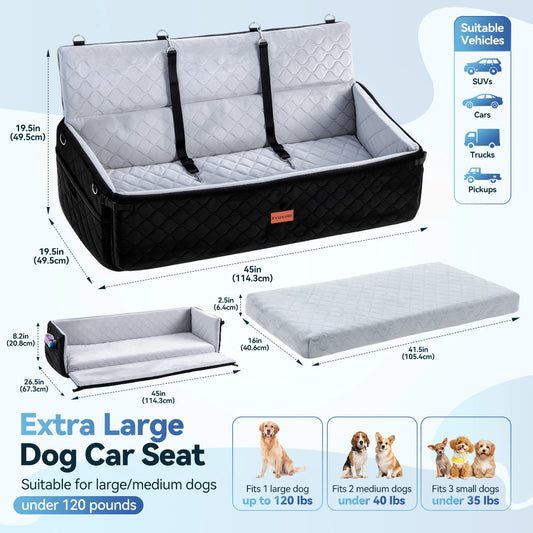 DOMIPET Extra Large Dog Car Seat Travel Bed With Cushion