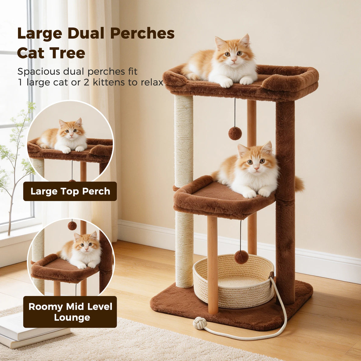 PAWZ Road Wooden Cat Tree With Scratching Posts Removable Bed