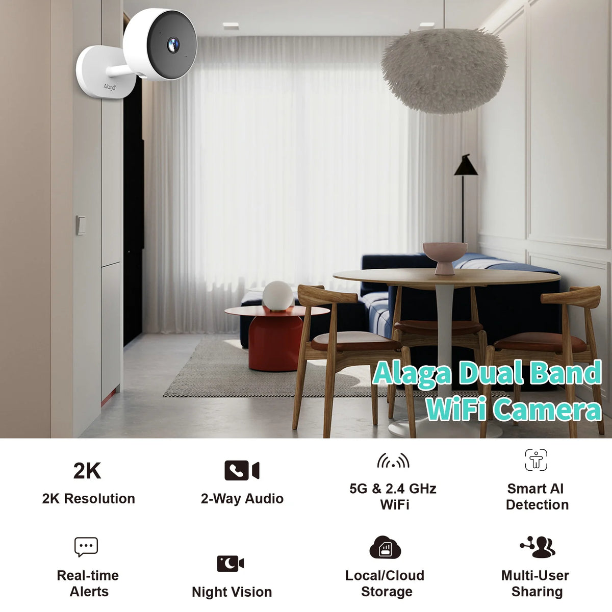 ALAGA 3MP Indoor Security Camera With Smart Tracking And Alerts