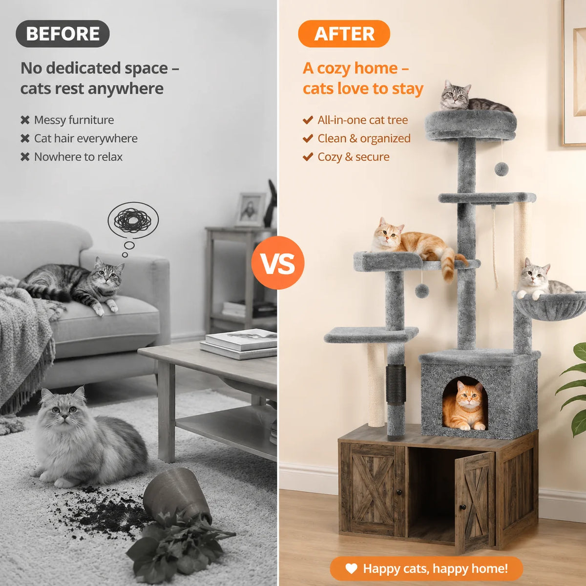 Modern Cat Tree Featuring Integrated Litter Box And Play Platforms