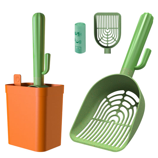Cactus Cat Litter Scooper With Integrated Holder And Storage