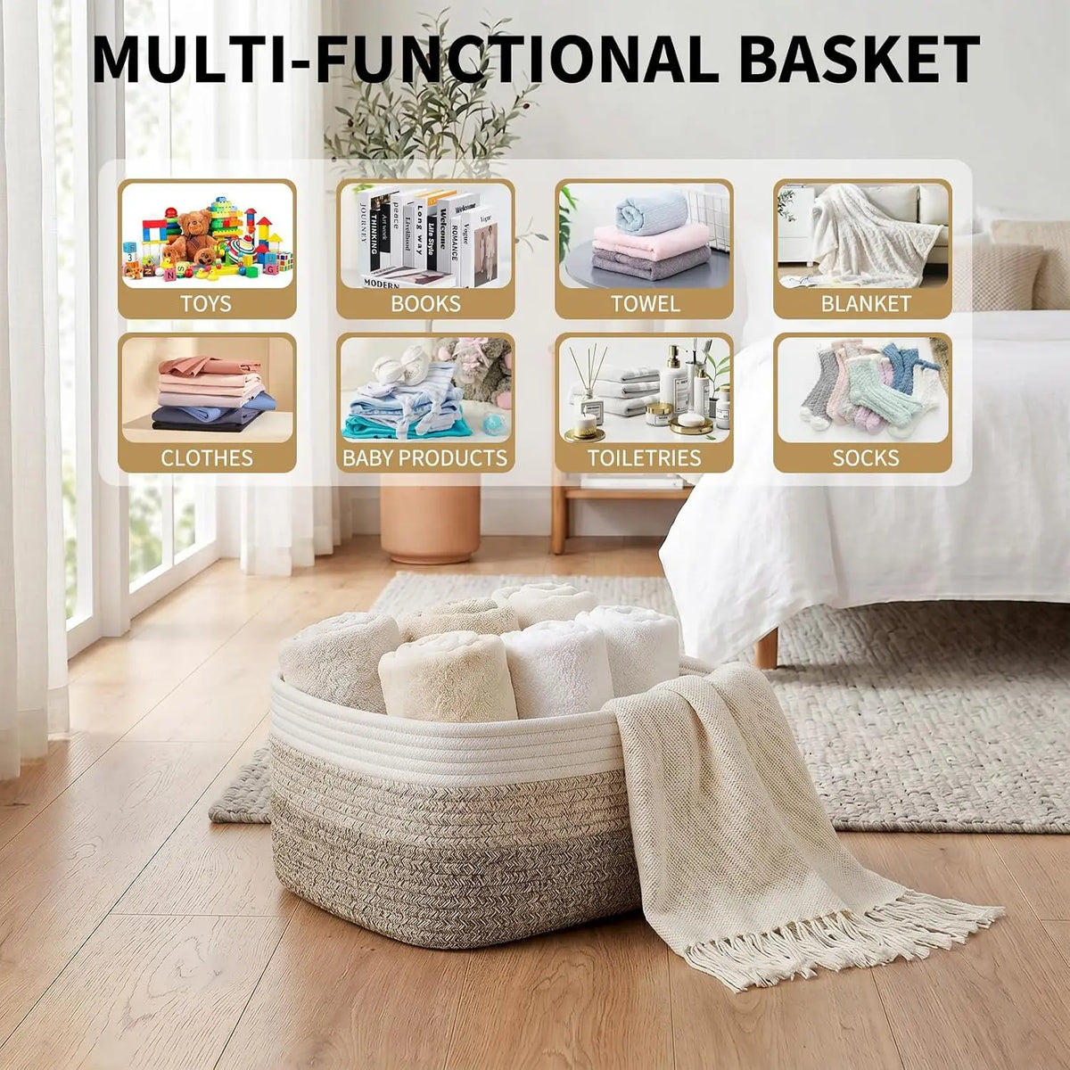 Garvee Woven Cotton Rope Storage Baskets Set of 3 Organizer