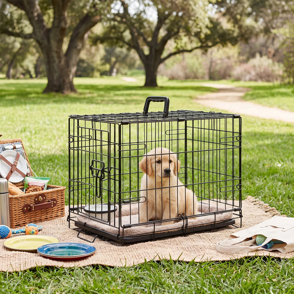 JHK Foldable Metal Dog Crate With Lock And Removable Tray