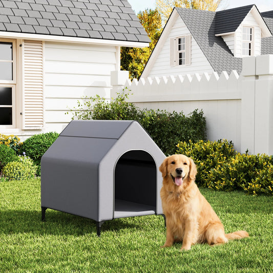 HiMISS Weatherproof Elevated Dog House with Breathable Mesh Bed