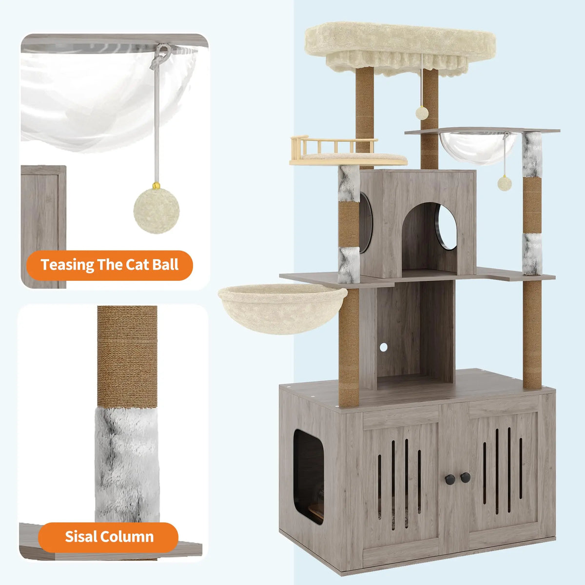 HOSSLLY Cat Tree Featuring Hidden Litter Box And Scratching Posts