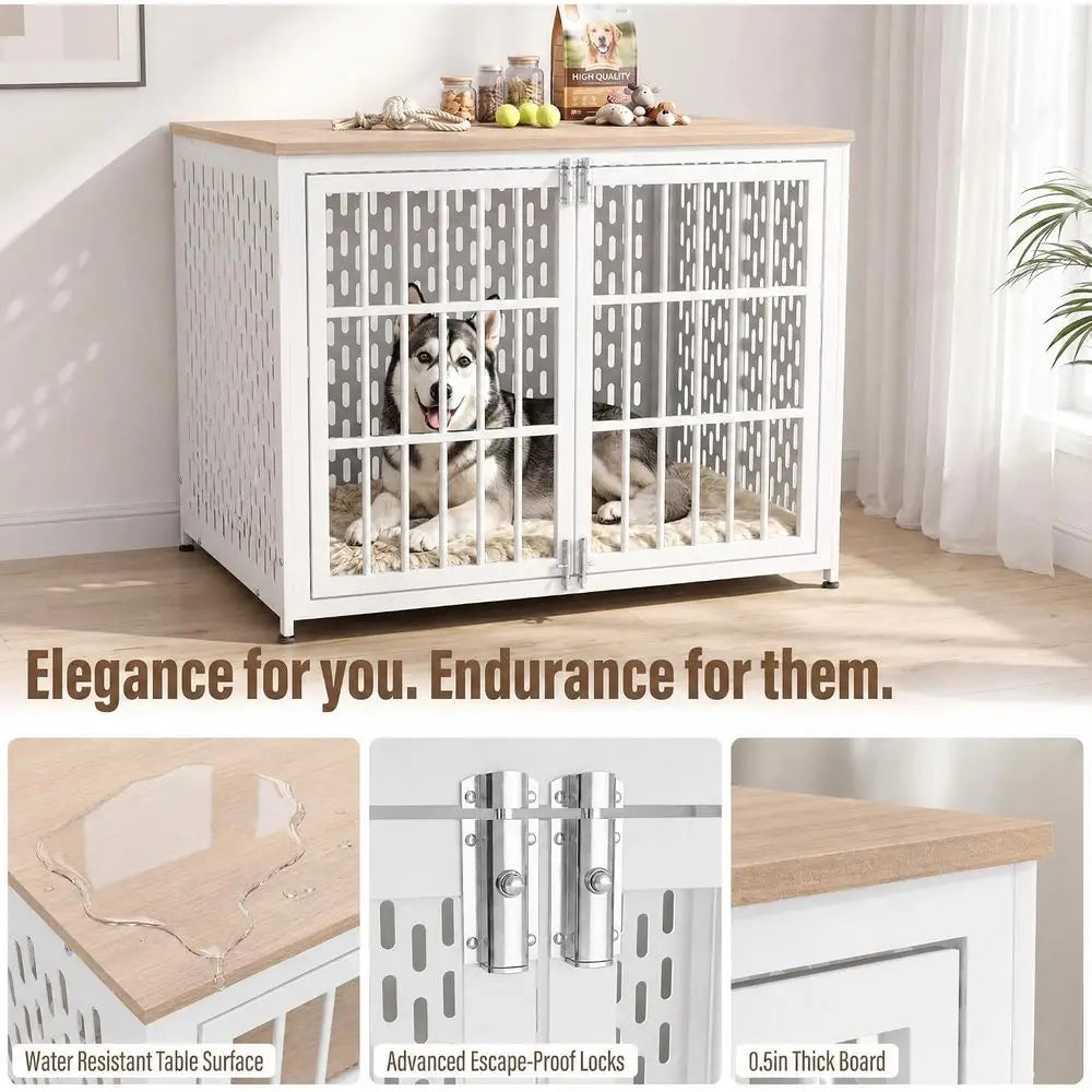 Heavy Duty Dog Crate Furniture With Decorative Wood Side Table