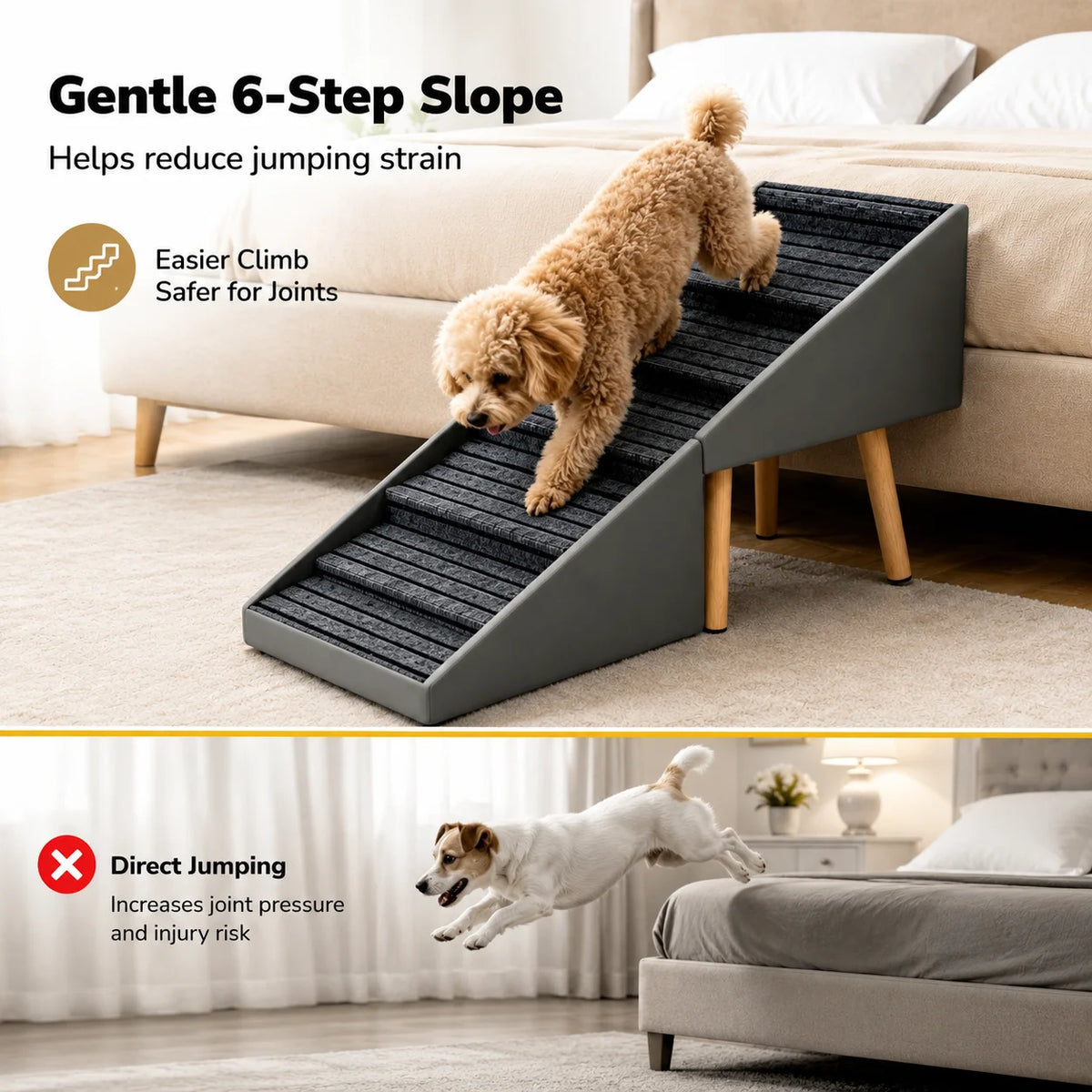 Foldable Wooden Dog Stairs For Bed And Sofa Access Ramp
