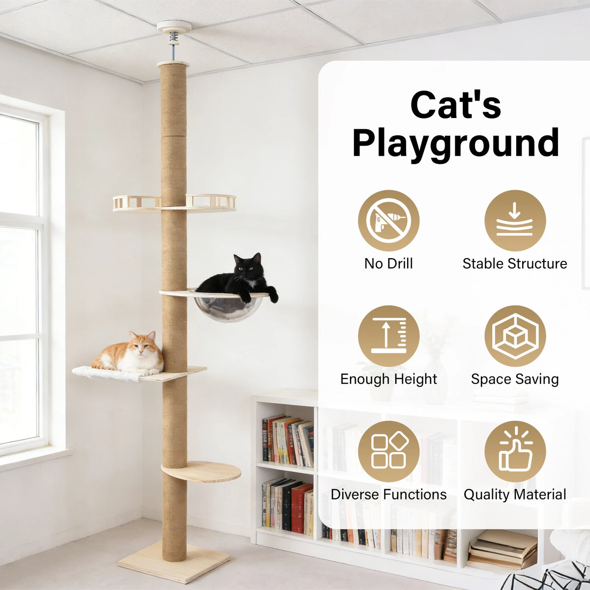 Multi Level Cat Tree With Hammock And Adjustable Scratching Post