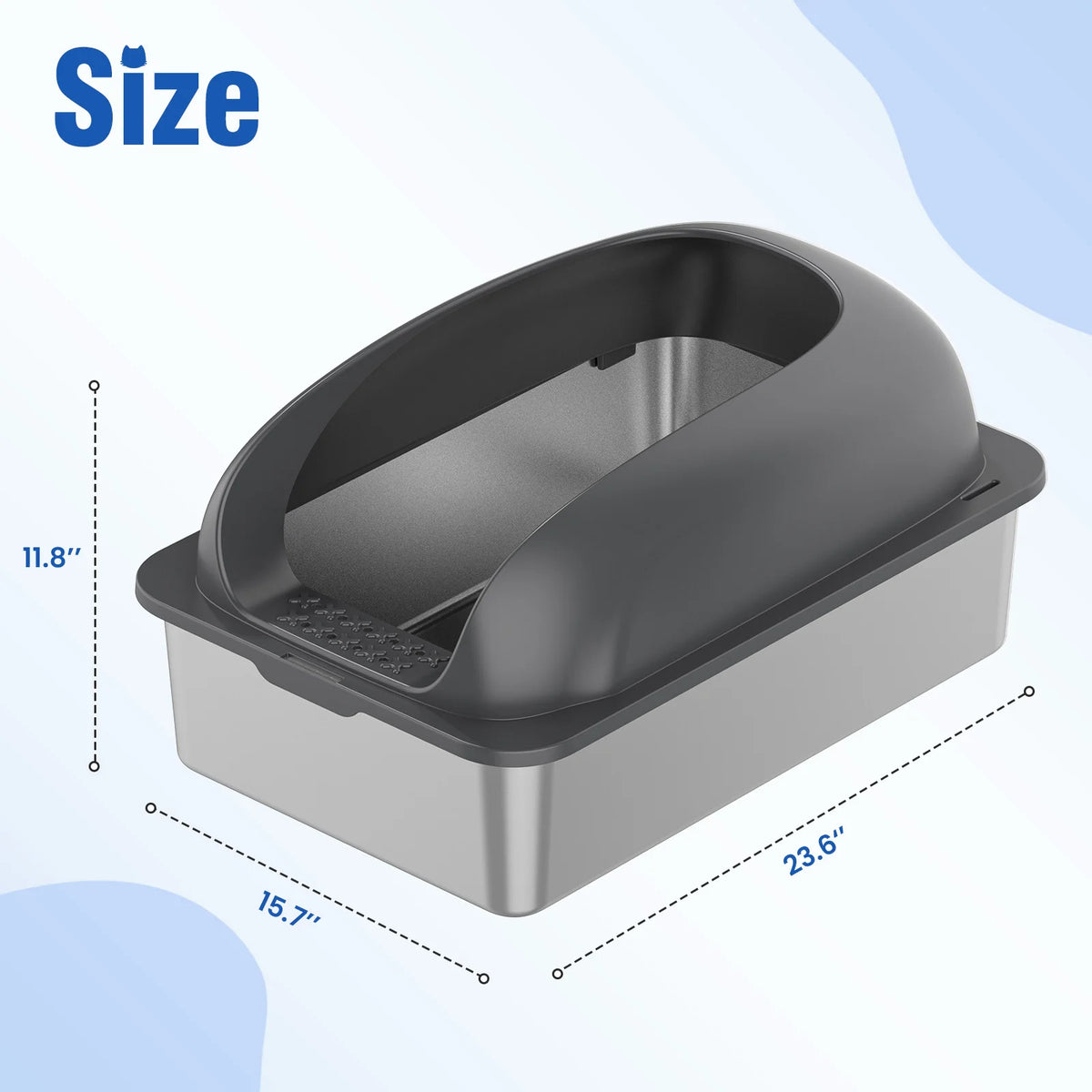 JHK Stainless Steel Litter Box With Lid Scoop And Mat
