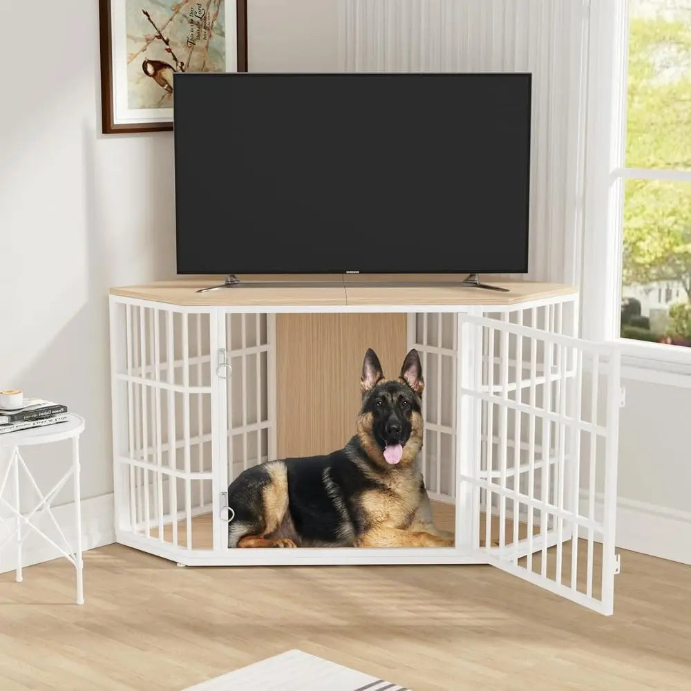 Wooden Dog Crate Furniture End Table Indoor Chewproof Durable Kennel