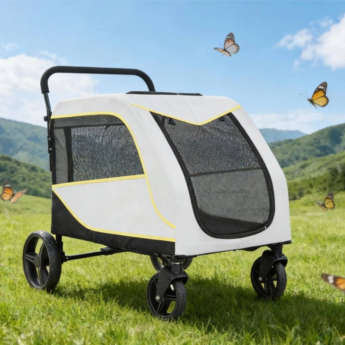 Large and Medium Dog Stroller with Dual Entry Breathable Mesh