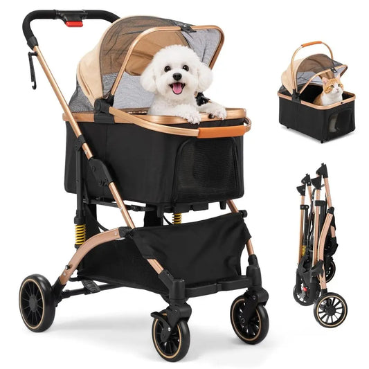 One Hand Fold Dog Stroller With Shock Absorbers And Basket