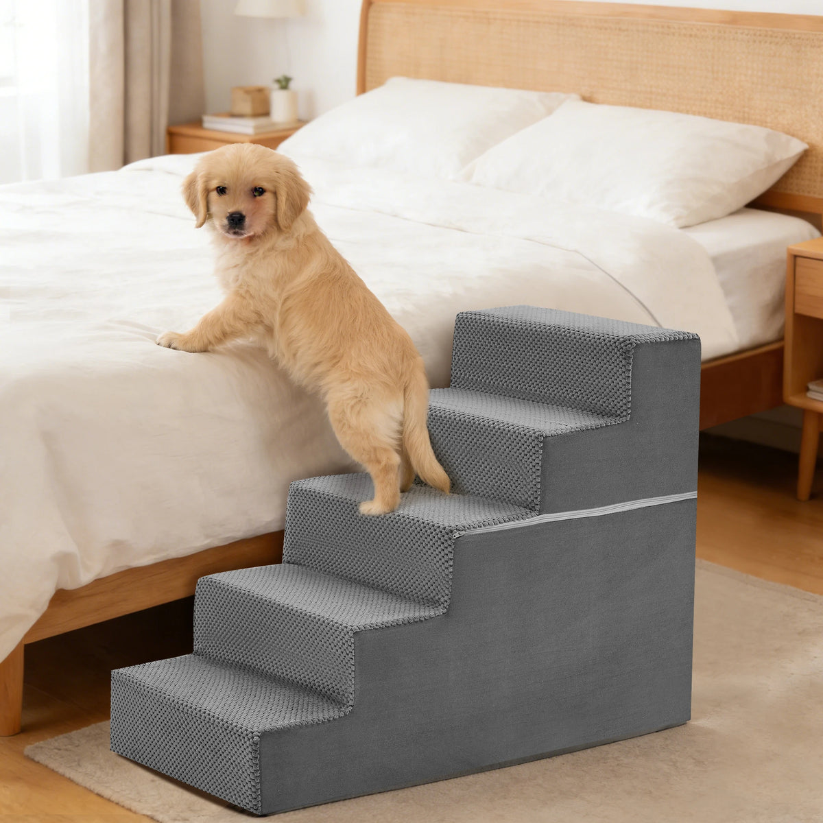 Curved Foam Dog Stairs Ramp for Gentle Indoor Pet Climbing