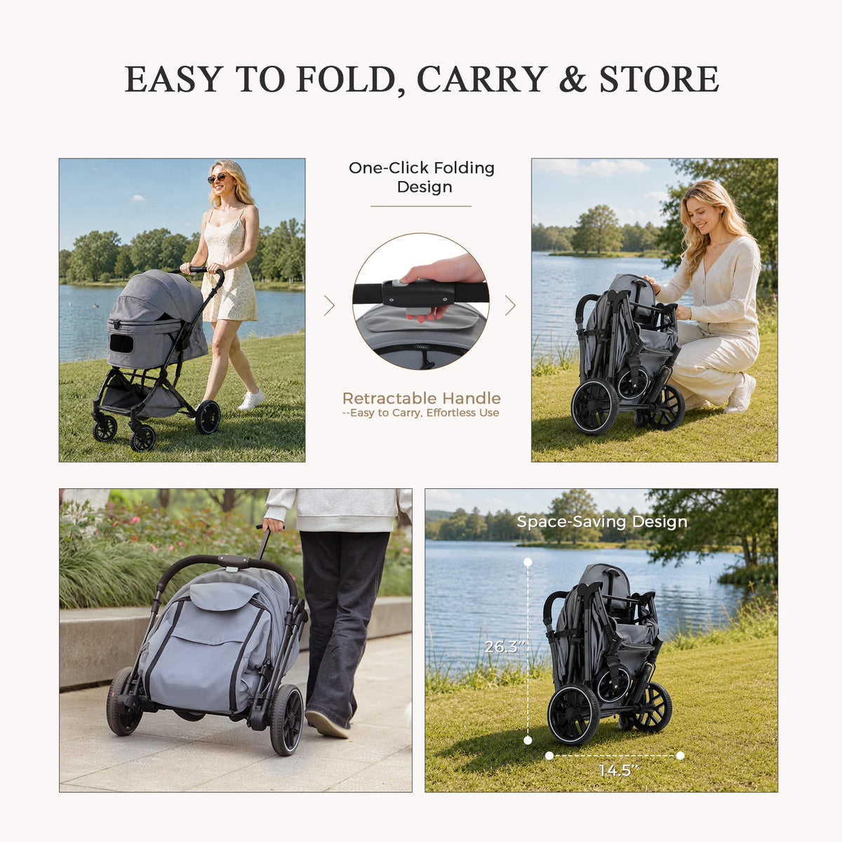 Pawz Road Foldable Pet Stroller With Secure Storage Basket