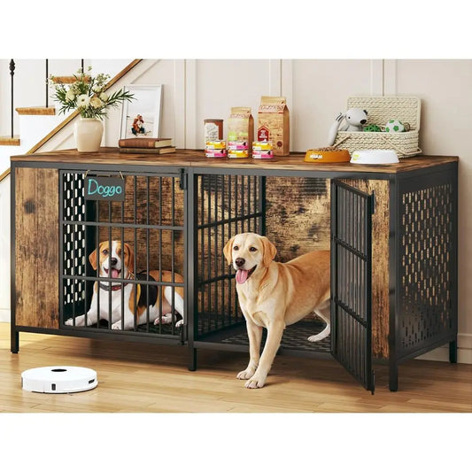Sturdy Metal And Wood Double Dog Kennel For Indoors
