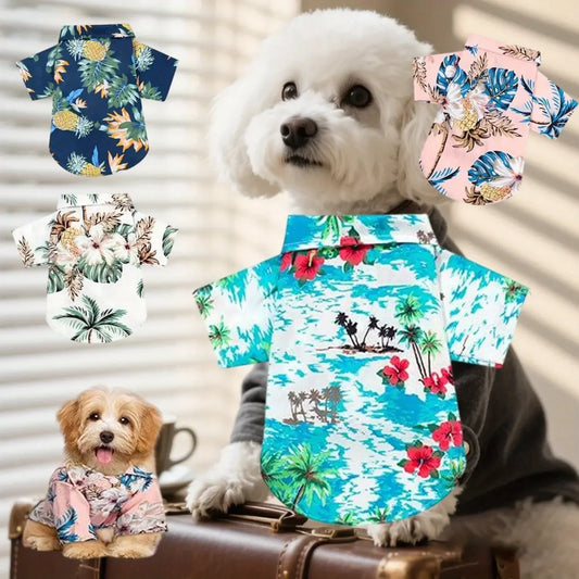 Set of 4 Hawaiian Style Pet Shirts with Floral Print