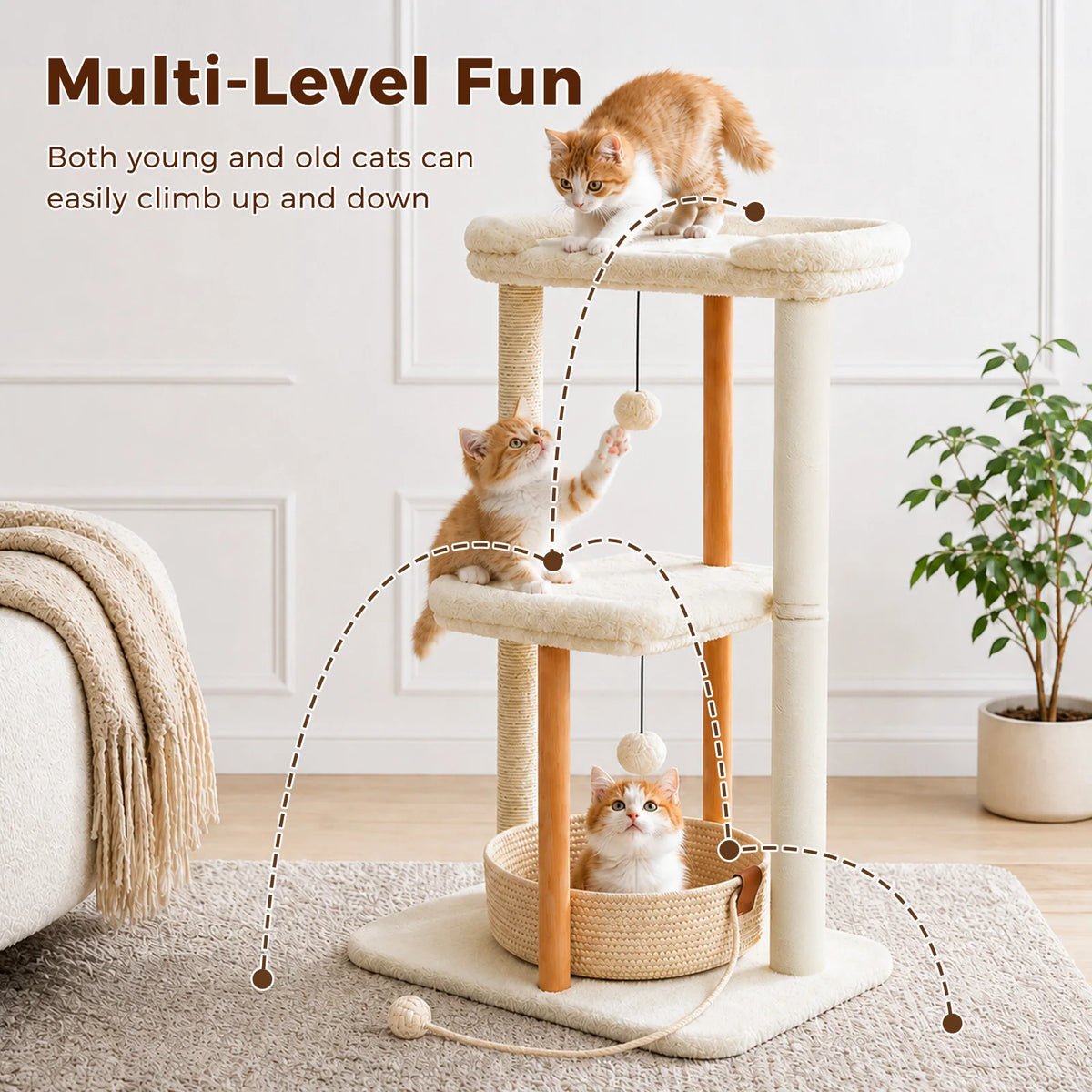 PAWZ Road Wooden Cat Tree With Scratching Posts Removable Bed