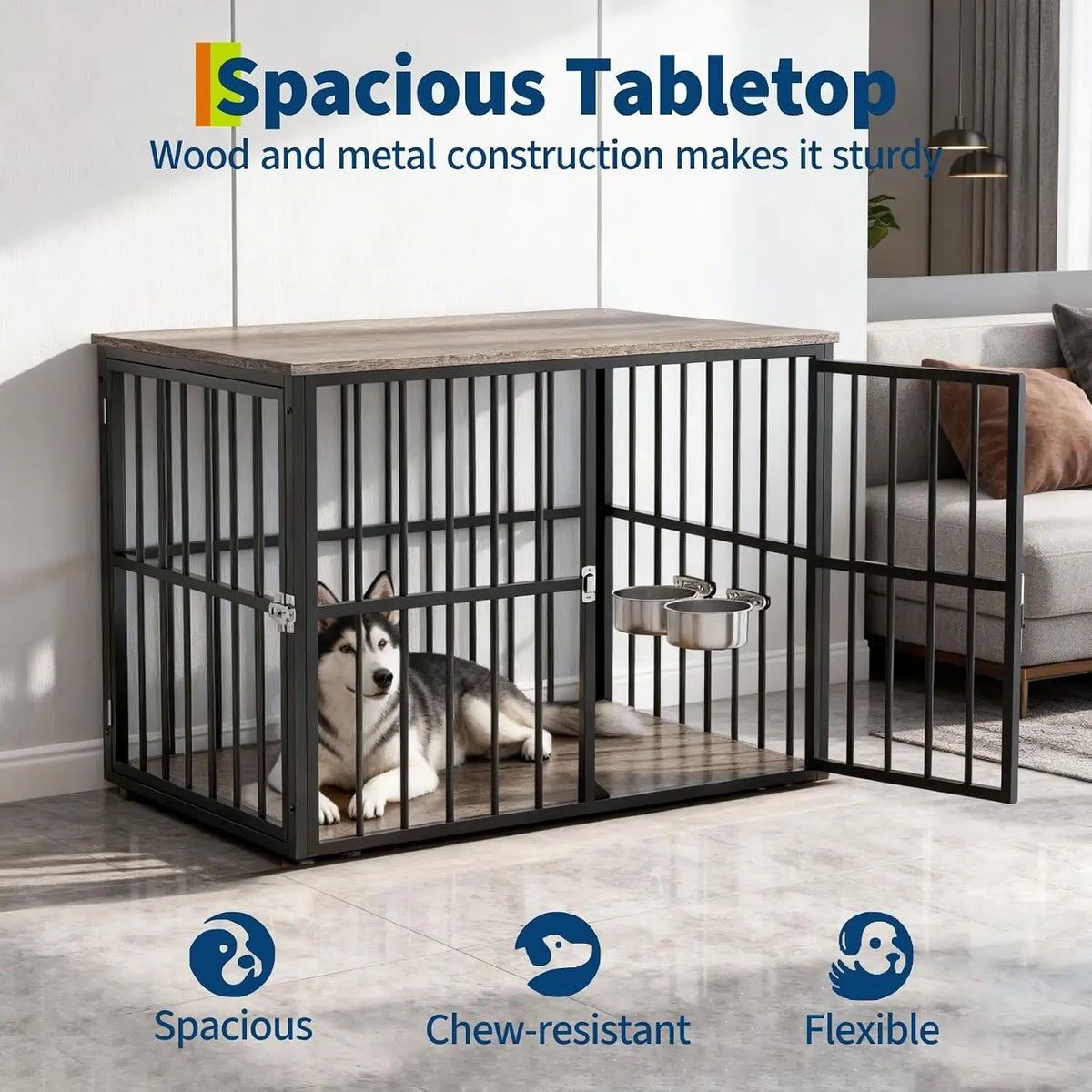 Anixol Wooden Dog Crate End Table With Lockable Double Doors