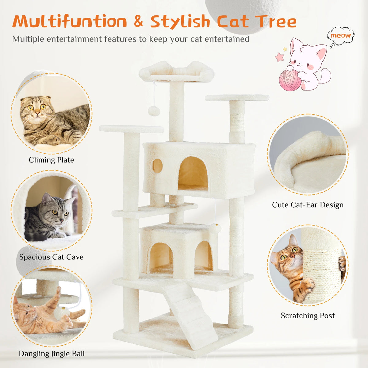 JHK Multi Tier Cat Tree Tower With Sisal Scratching Post Platform