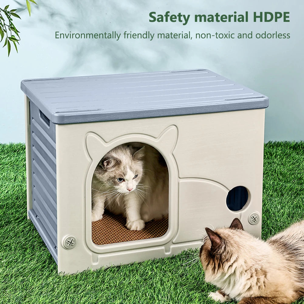 Waterproof Outdoor Cat House Cozy Plastic Condo for Kitten