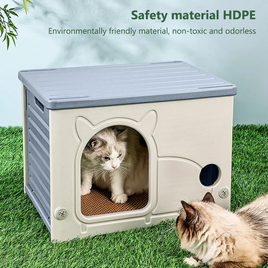 Waterproof Outdoor Cat House Cozy Plastic Condo for Kitten