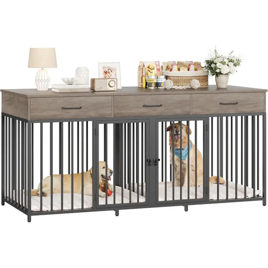Furniture Style Indoor Double Dog Crate With Tabletop