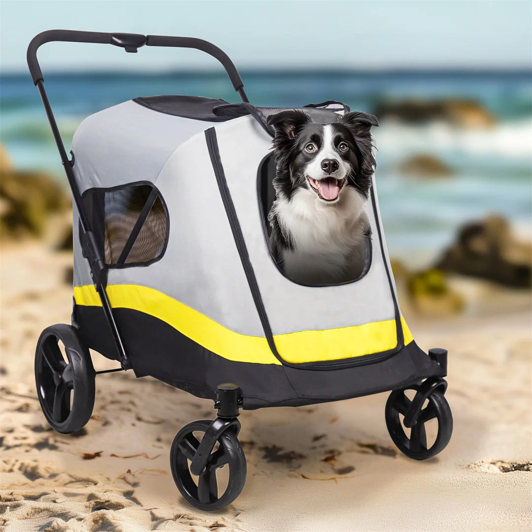 BingoPaw Foldable Dog Stroller with Rainproof Cover for Pet Travel