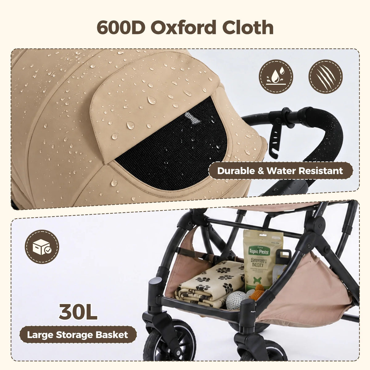 Pawz Road Foldable Pet Stroller With Secure Storage Basket